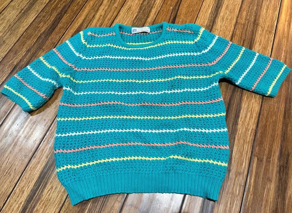 Vintage Aston Hand Framed 100% Cotton Striped Knit Sweater Size M